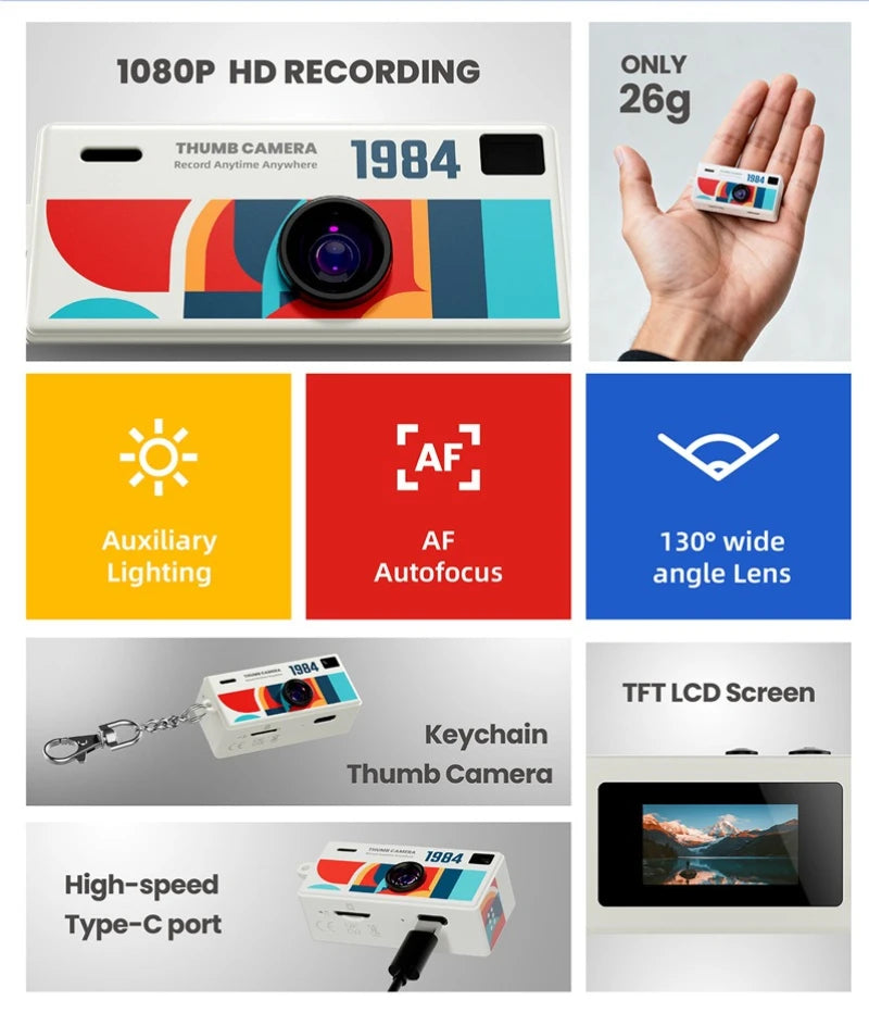 Mini Camera 1984 Retro Porte-Clé 1080P